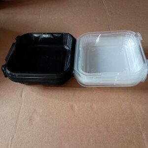 set of 8 plastic meal prep food storage containers 7" square with attached lid